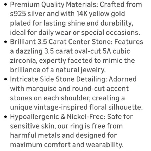 Maxine 3.5 Carat Oval Cut Cubic Zirconia Gold Plated 925 Engagement Ring, 4.5 - Picture 6 of 12